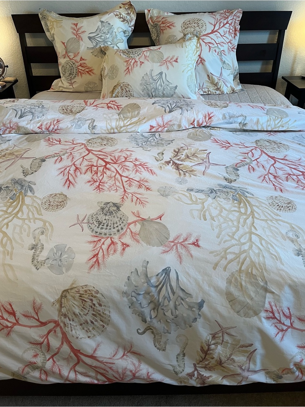 Pottery Barn Atlantic Coastal King Duvet Cover Coral Taupe Shell Discontinued